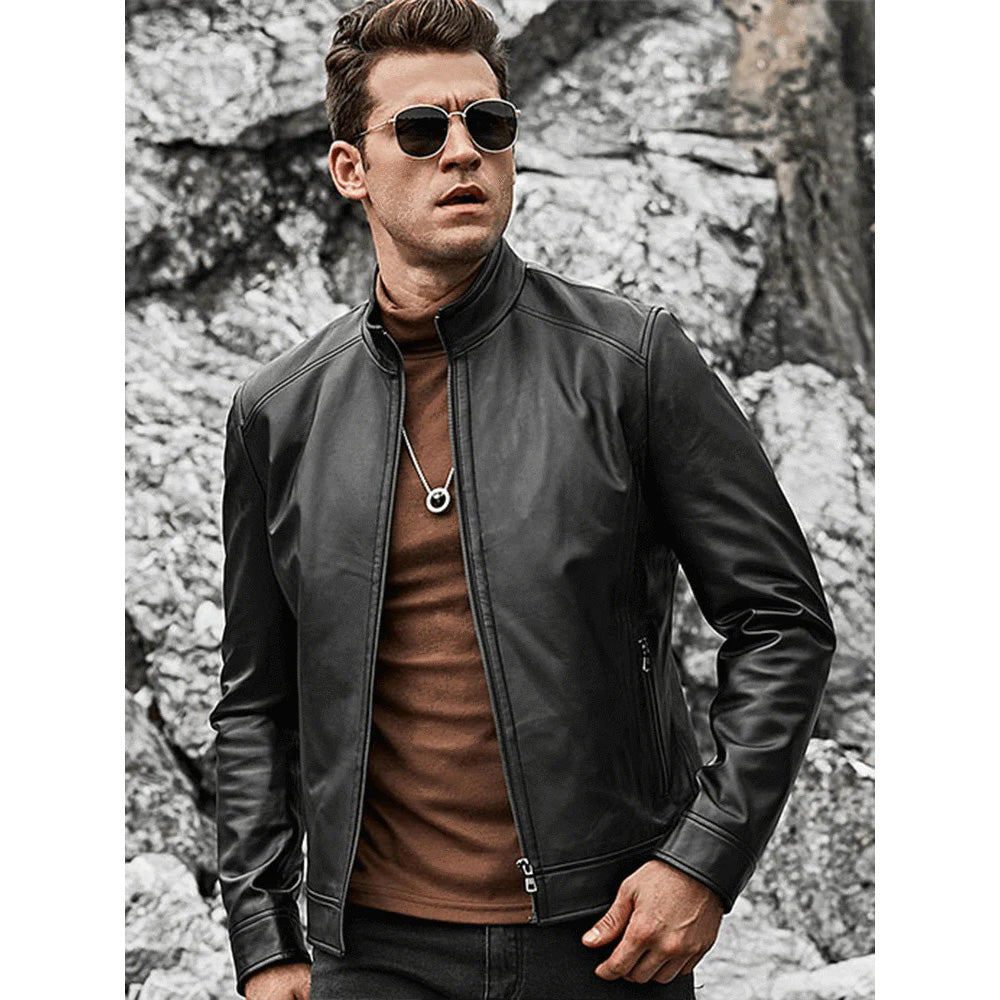 Men's Classic Lambskin Leather Motorcycle Jacket - AMSEL LEATHERS