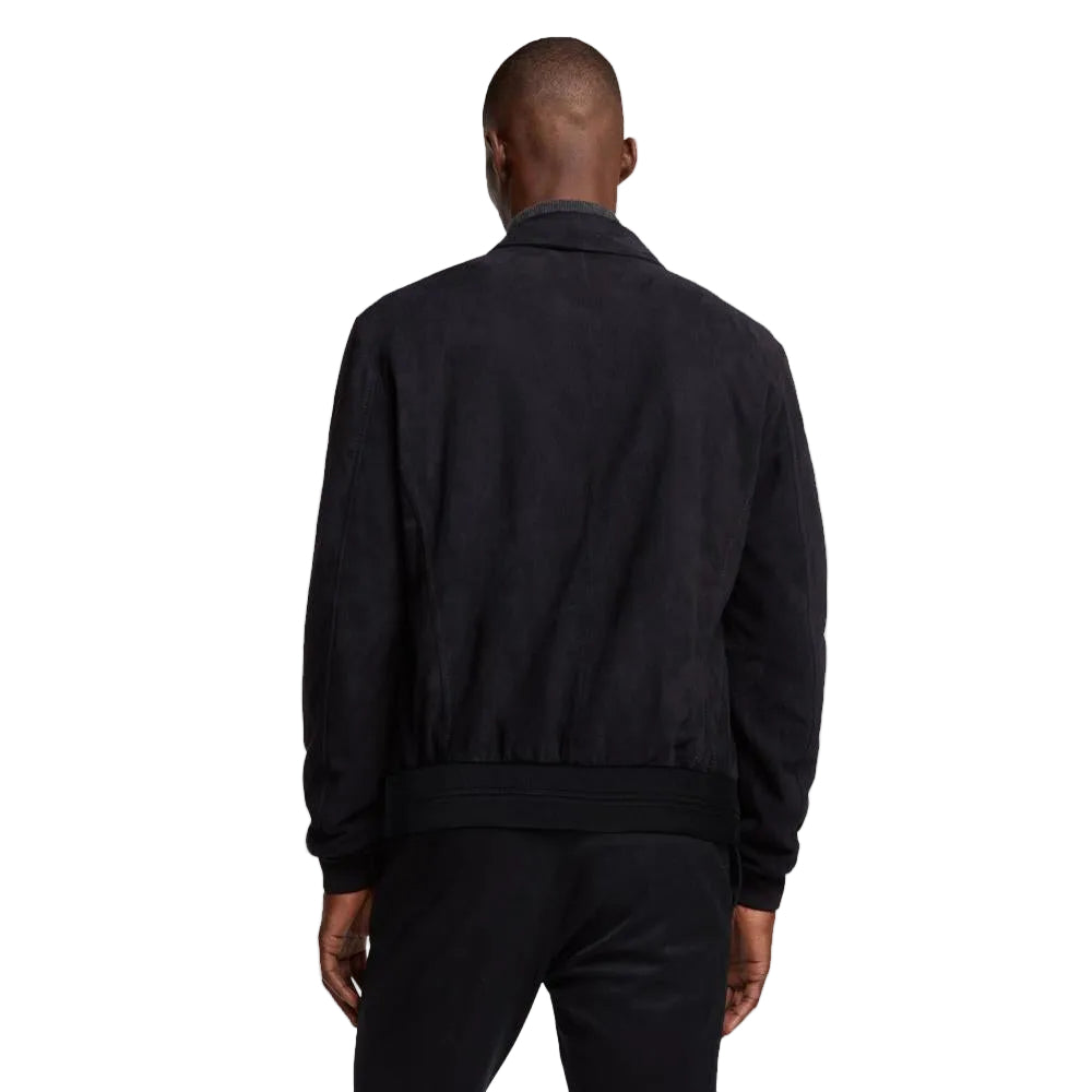 men's blue suede leather jacket marius side angle