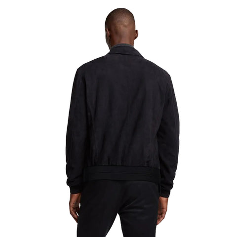 men's blue suede leather jacket marius side angle