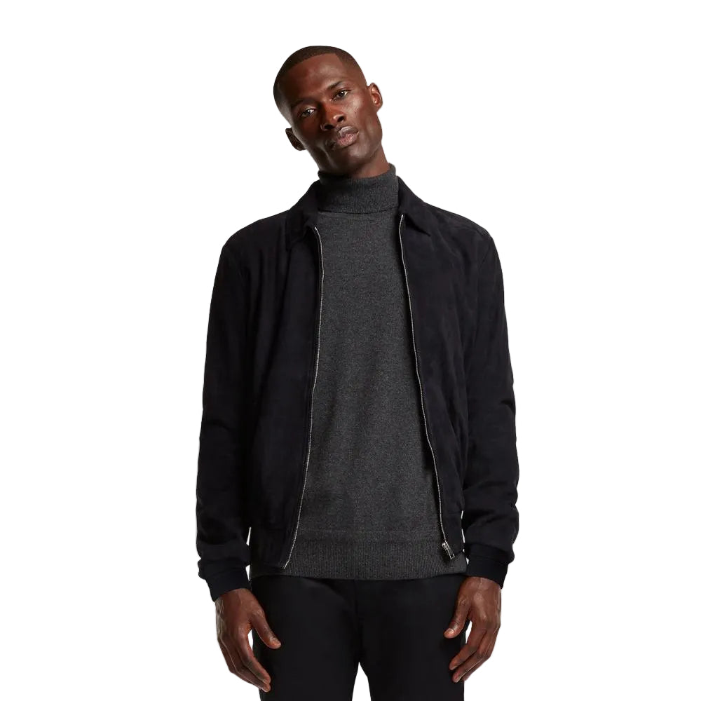 men's blue suede leather jacket marius back view