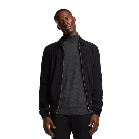 men's blue suede leather jacket marius back view