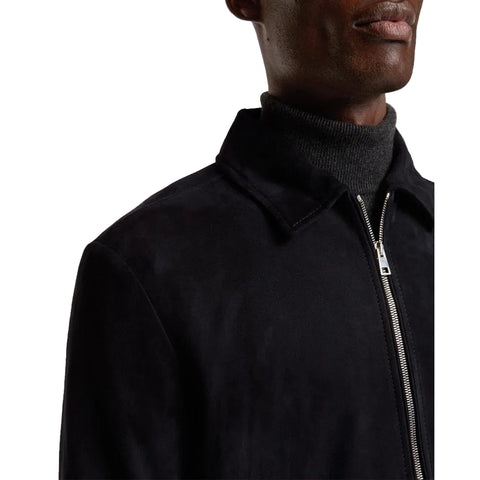 men's blue suede leather jacket marius detail close up