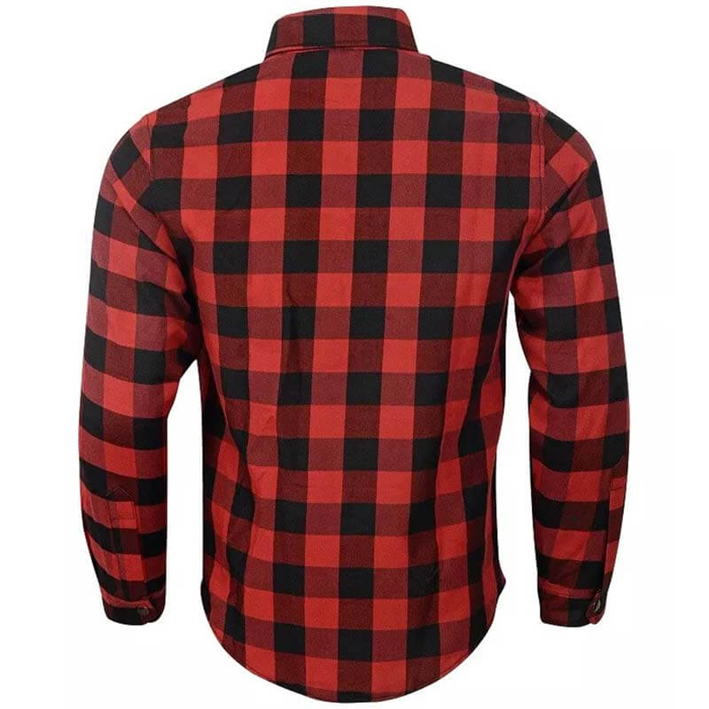 Men's Kevlar Lined CE Armored Motorcycle Flannel Shirt in Red - AMSEL LEATHERS