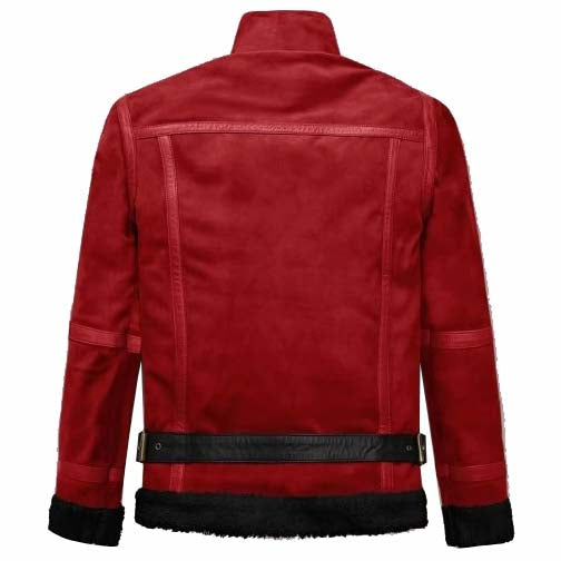 Lava Red Suede Ryan Reynolds Sherpa Leather Jacket - AMSEL LEATHERS