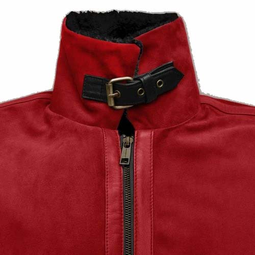 Lava Red Suede Ryan Reynolds Sherpa Leather Jacket - AMSEL LEATHERS