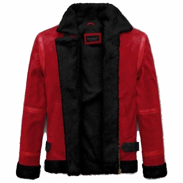 Lava Red Suede Ryan Reynolds Sherpa Leather Jacket - AMSEL LEATHERS