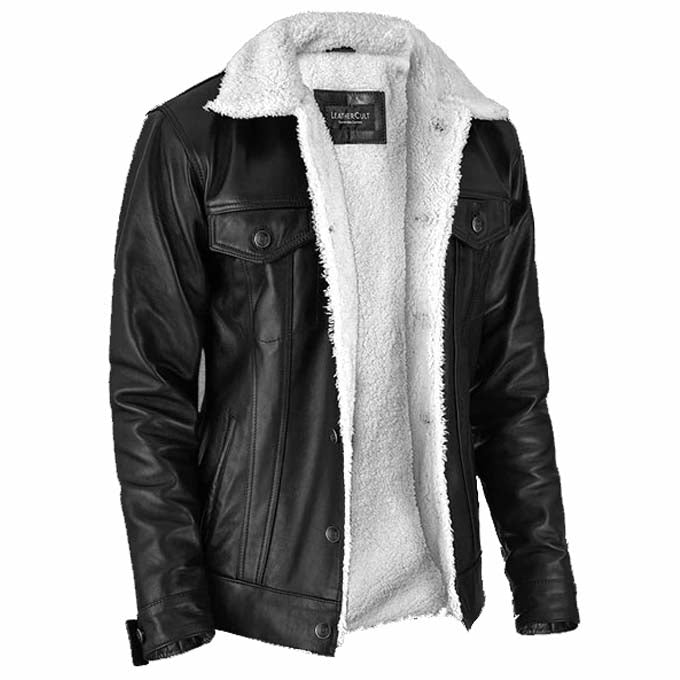 Leather Sherpa Jacket - AMSEL LEATHERS