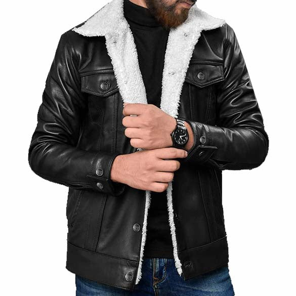 Leather Sherpa Jacket - AMSEL LEATHERS