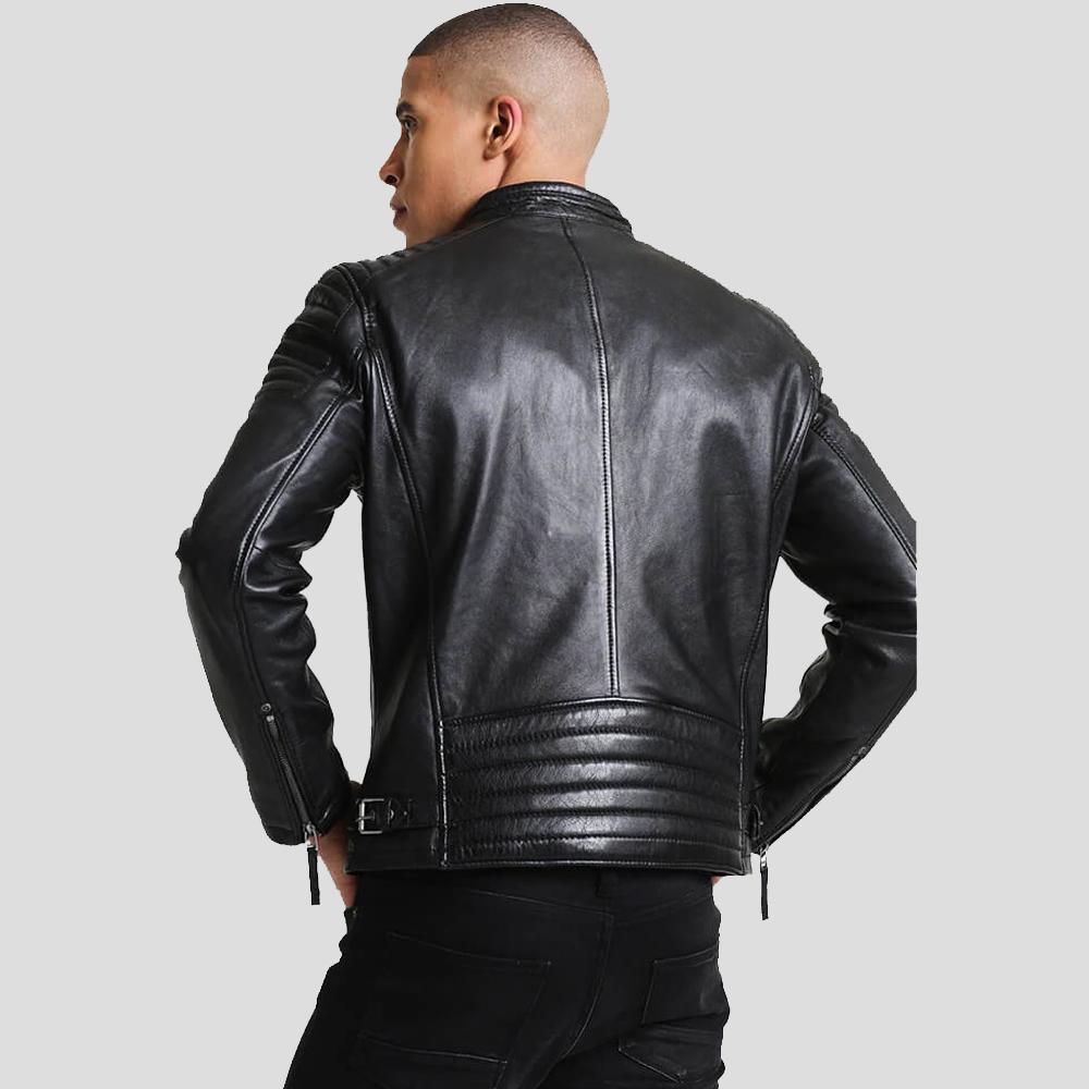 men's black quilted lambskin leather racer jacket garrick side angle