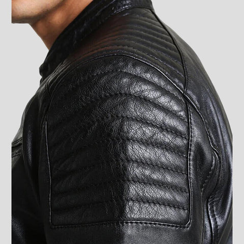 men's black quilted lambskin leather racer jacket garrick back view