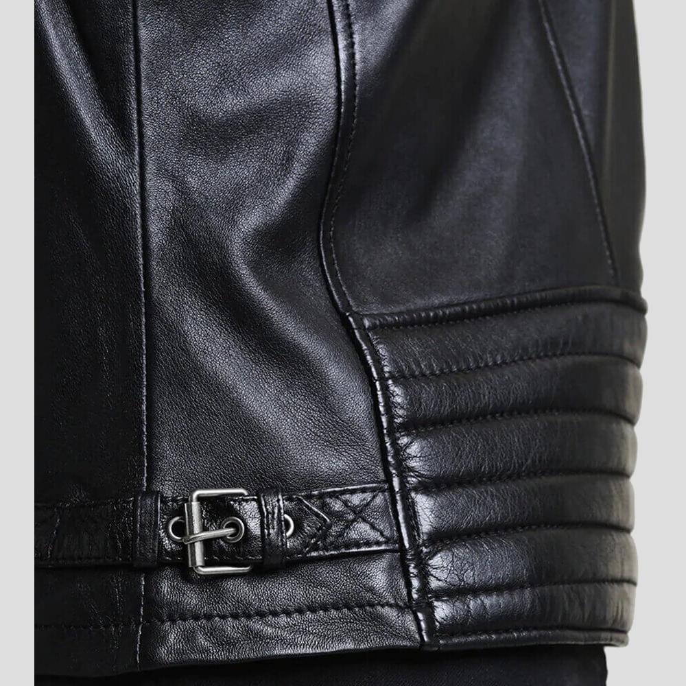 men's black quilted lambskin leather racer jacket garrick detail close up