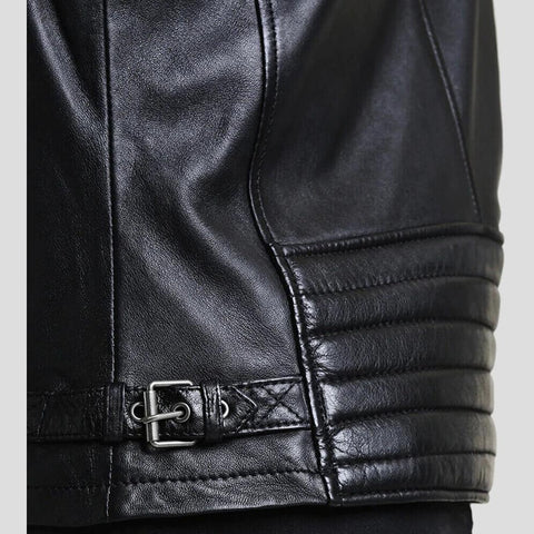 men's black quilted lambskin leather racer jacket garrick detail close up