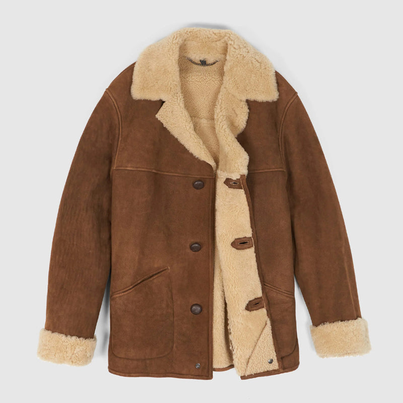 Light Brown Shearling Leather Coat - AMSEL LEATHERS