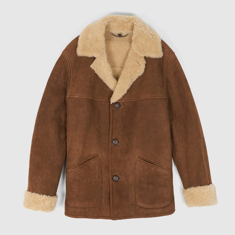 Light Brown Shearling Leather Coat - AMSEL LEATHERS