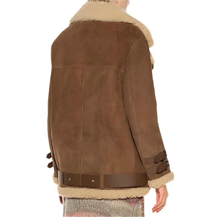 Luxurious Women's Brown Suede Shearling Jacket - AMSEL LEATHERS