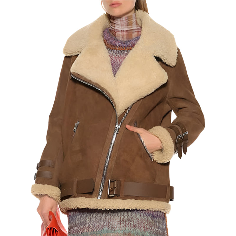 Luxurious Women's Brown Suede Shearling Jacket - AMSEL LEATHERS