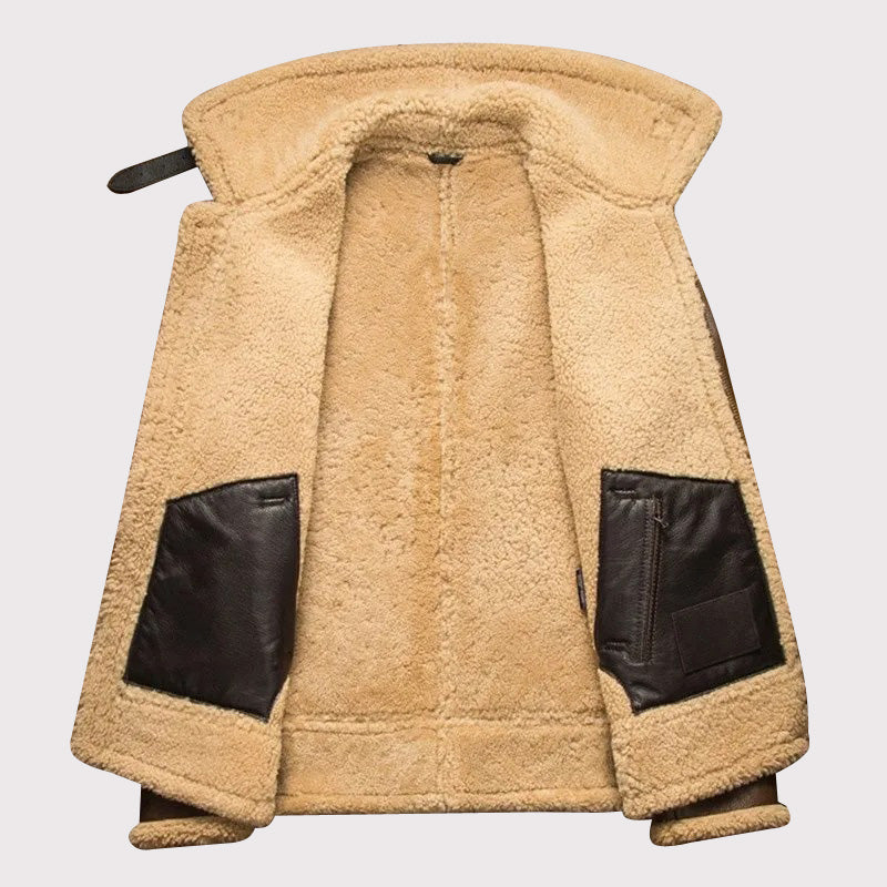 Luxury Men's Light Brown Shearling Aviator Jacket - AMSEL LEATHERS