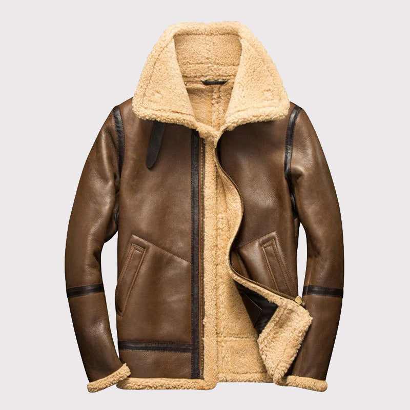 Luxury Men's Light Brown Shearling Aviator Jacket - AMSEL LEATHERS