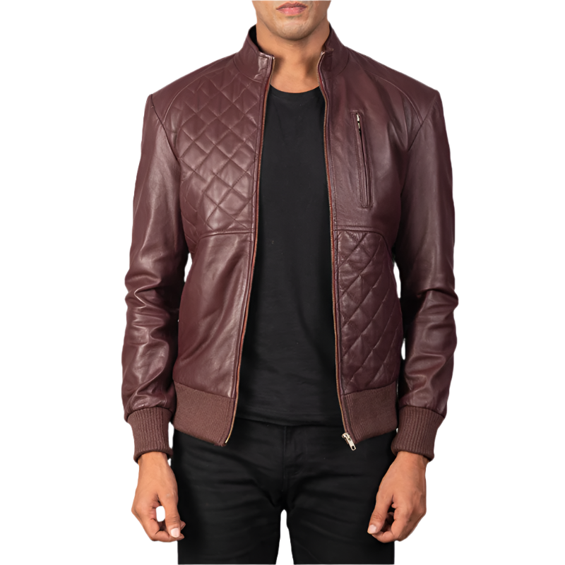 Maroon Genuine Leather Bomber Jacket for Men - AMSEL LEATHERS