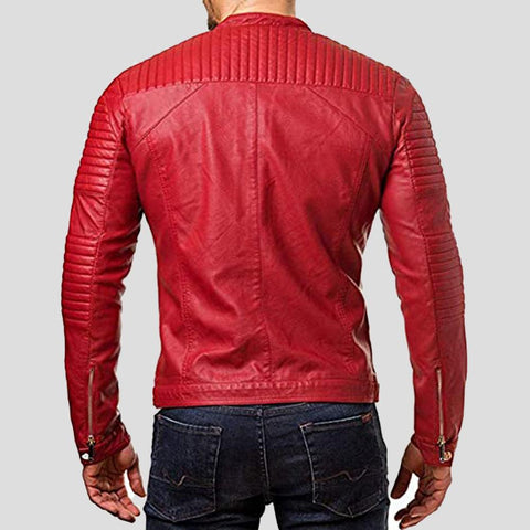 men’s black lambskin leather biker jacket side angle