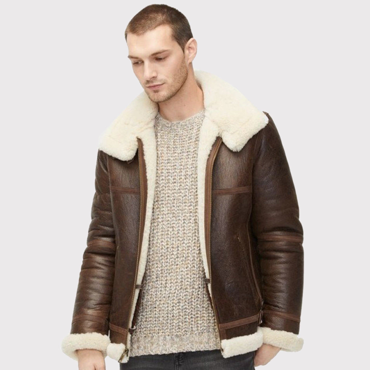 Men's Aviator Shearling Leather Jacket - AMSEL LEATHERS