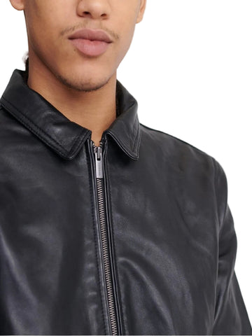 men's black leather shirt lorcan side angle