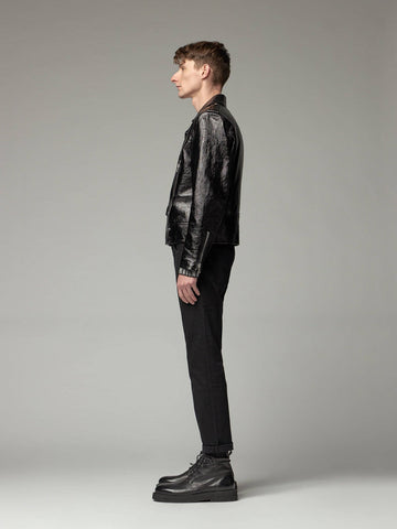 men's black leather biker jacket lorcan side angle
