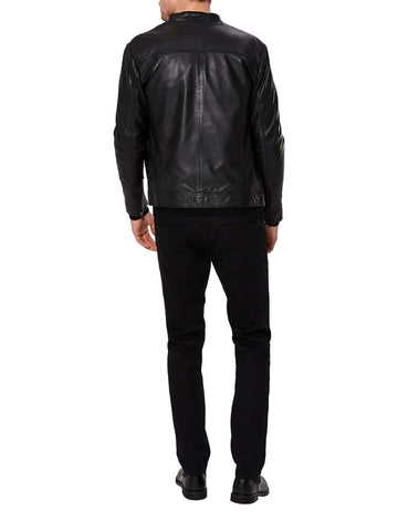 men's black leather biker jacket atlas side angle