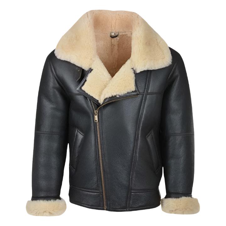 Men Black B3 Shearling Bomber Leather Jacket - AMSEL LEATHERS