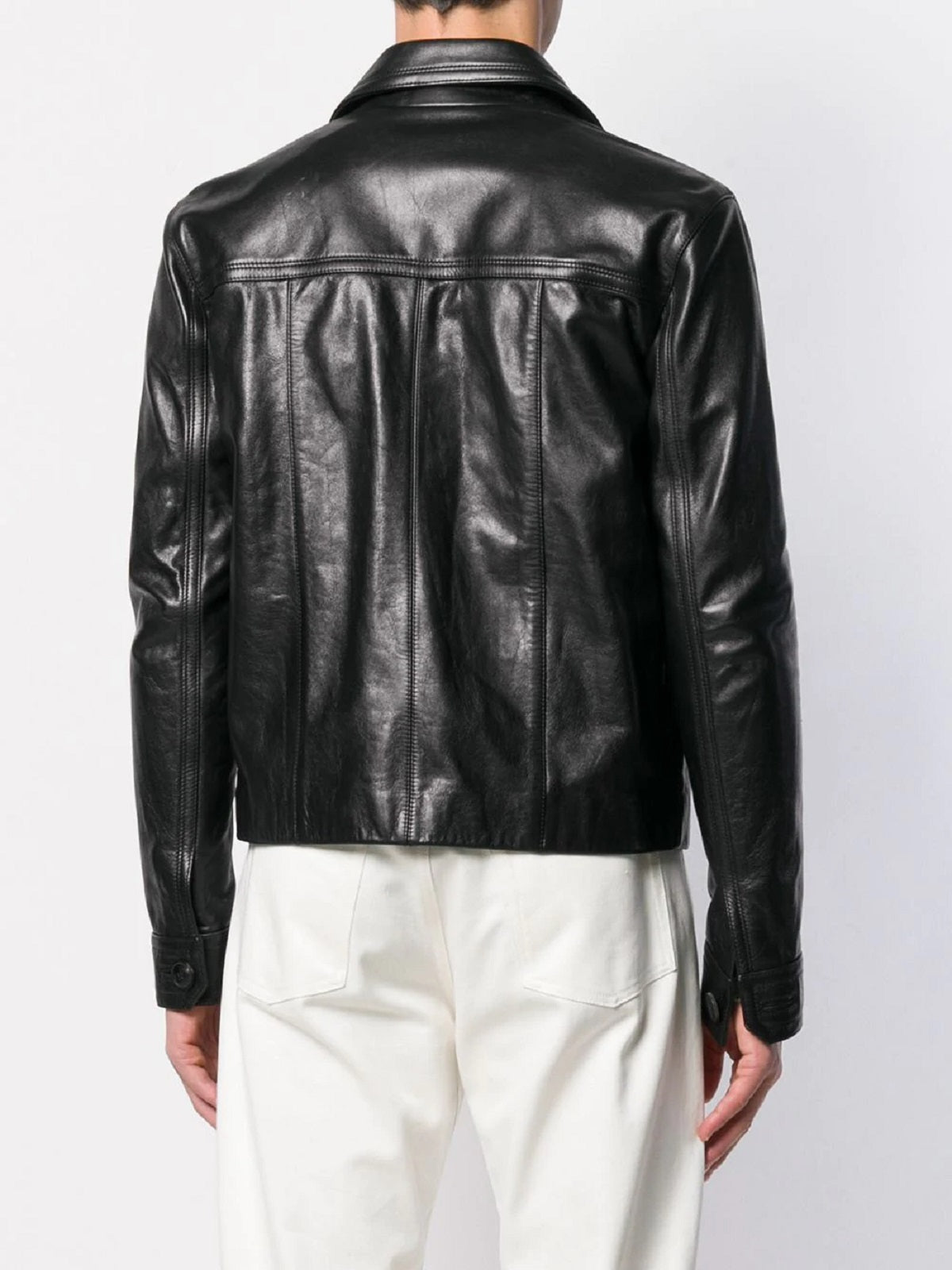 men’s black cowhide leather jacket side angle