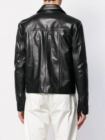 men’s black cowhide leather jacket side angle