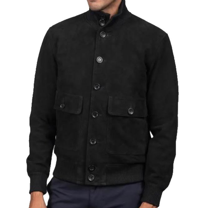 Men Black Suede Leather Bomber Jacket - AMSEL LEATHERS