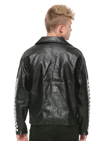 • mens black faux leather jacket zipper cuffs detail
