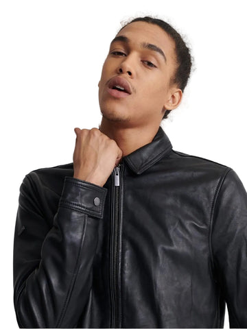 men's black leather shirt lorcan back view