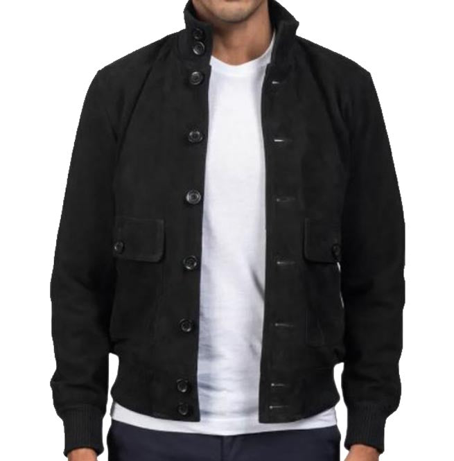 Men Black Suede Leather Bomber Jacket - AMSEL LEATHERS