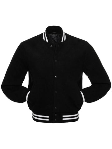 • black fleece varsity jacket mens front view
