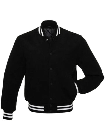 • mens black letterman jacket rib collar detail
