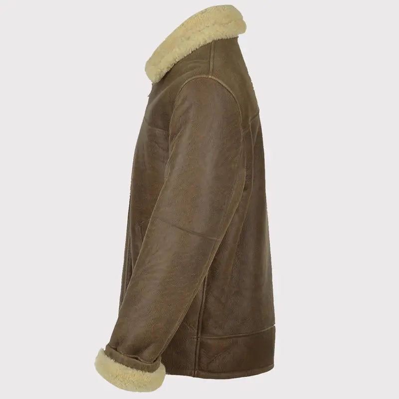 Men's Brown Aviator Shearling Leather Jacket Amsel Leathers