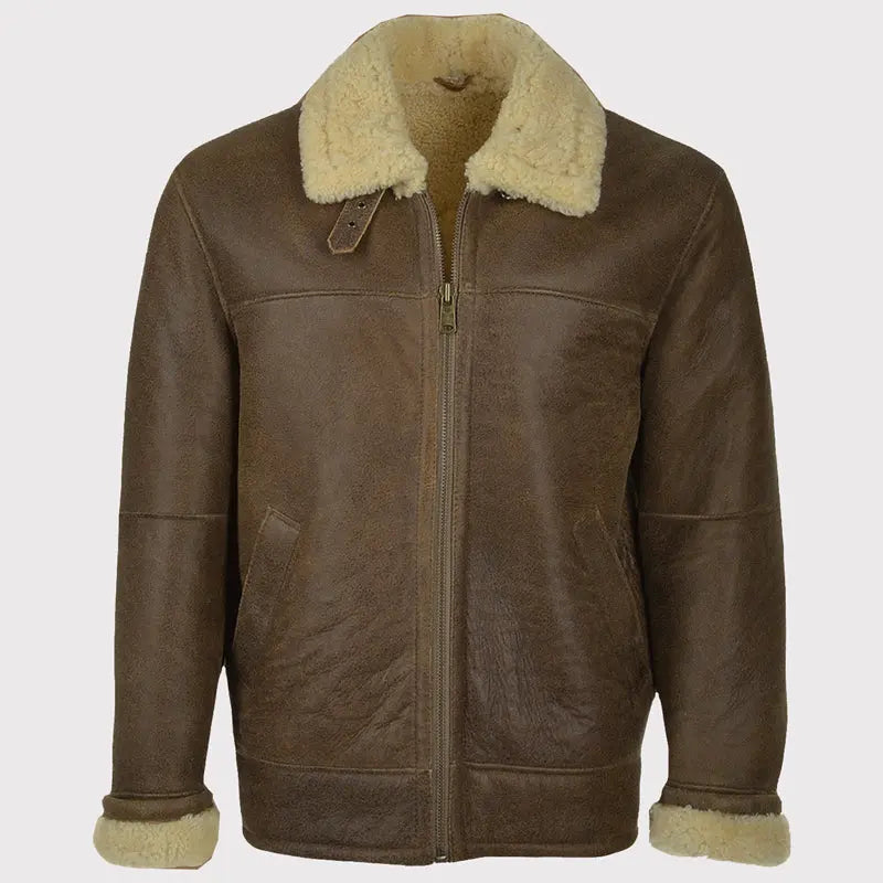 Men's Brown Aviator Shearling Leather Jacket Amsel Leathers