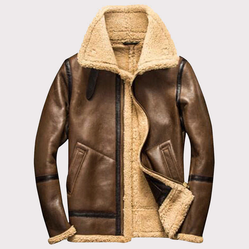 Men's Brown Bomber Shearling Jacket - AMSEL LEATHERS