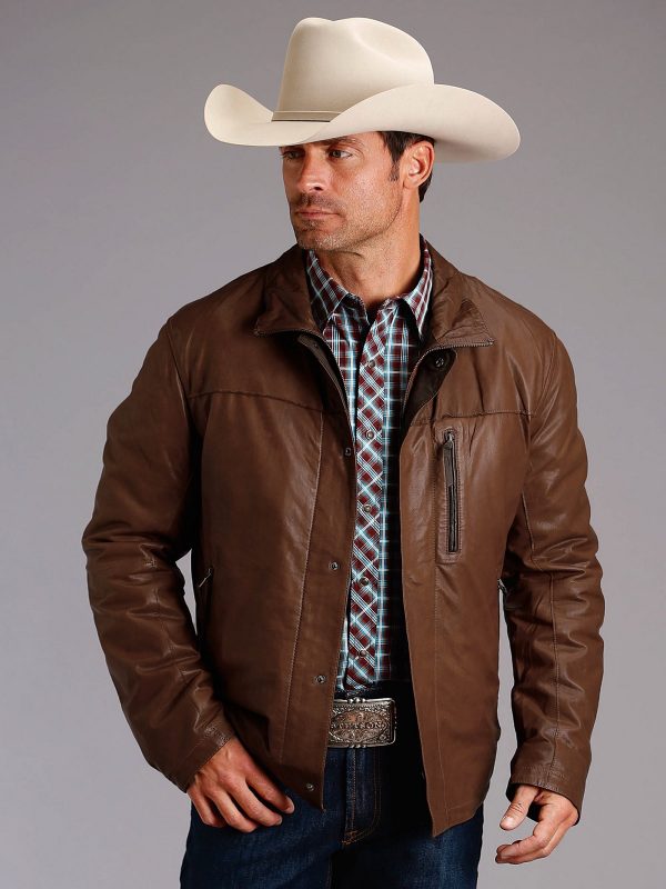 • brown leather jacket mens front view
