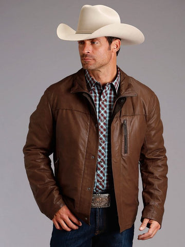• brown leather jacket mens front view
