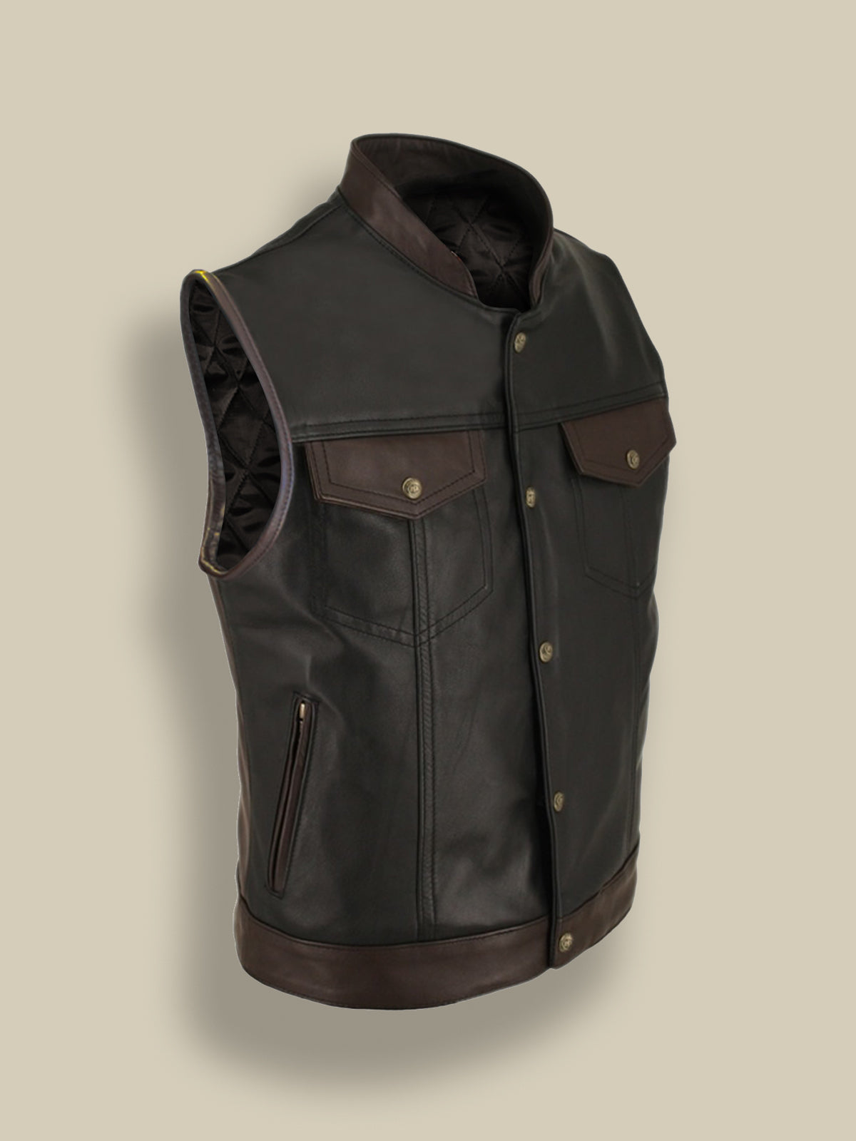 • mens brown leather jacket zipper detail

