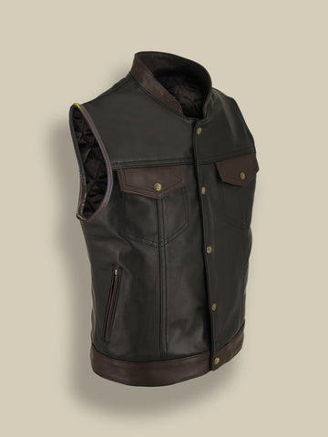 • mens brown leather jacket zipper detail

