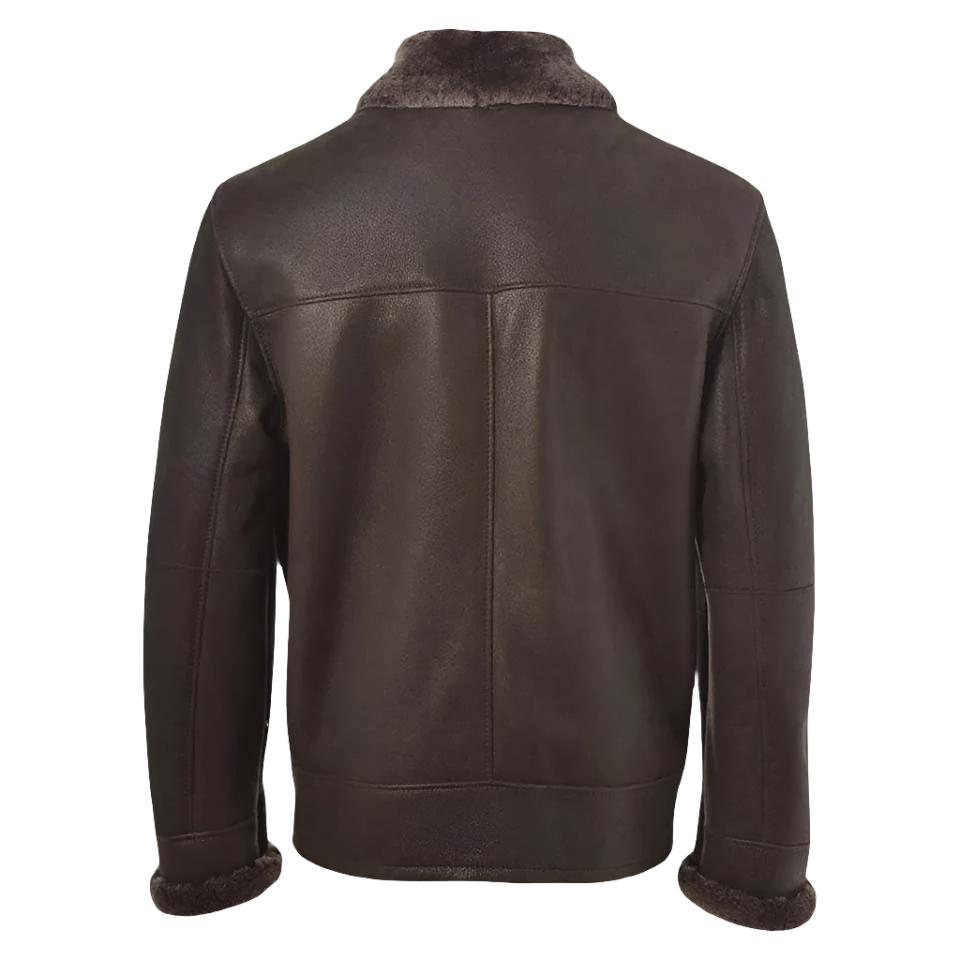 Men Brown Shearling Bomber Leather Jacket - AMSEL LEATHERS