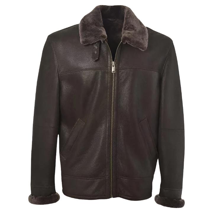 Men Brown Shearling Bomber Leather Jacket - AMSEL LEATHERS