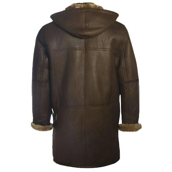 Men Brown Shearling Hoodie Coat - AMSEL LEATHERS