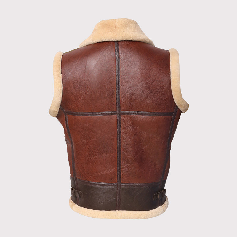 Men Brown Shearling Leather Vest - AMSEL LEATHERS