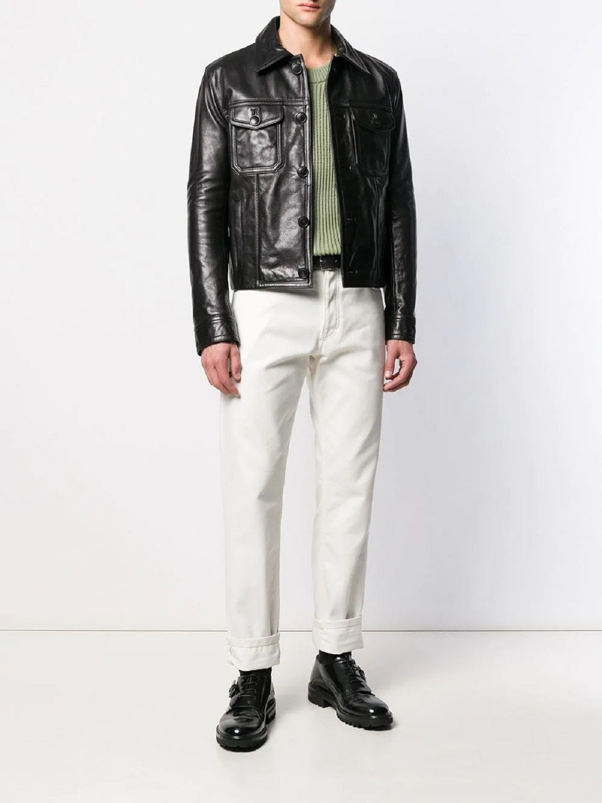 men’s black cowhide leather jacket back view