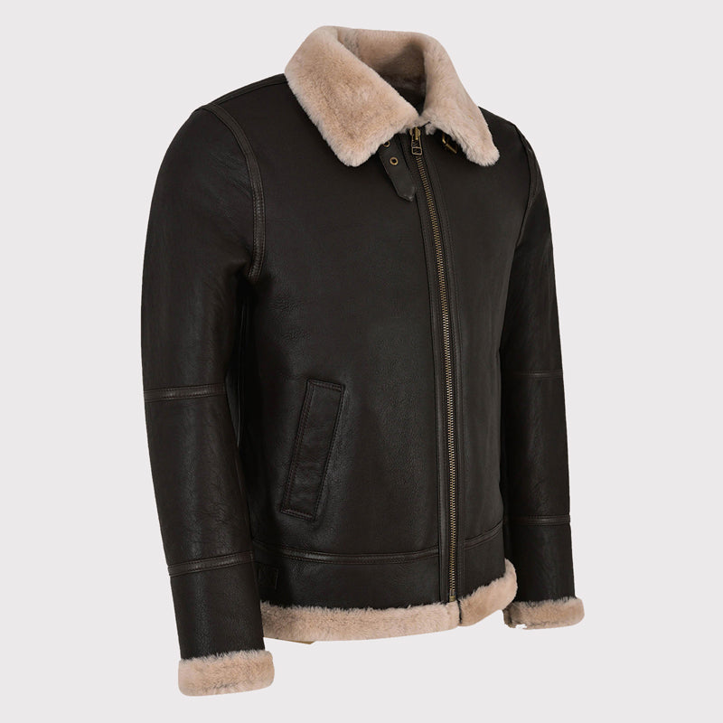 Men's Dark Brown Sheepskin Jacket - AMSEL LEATHERS